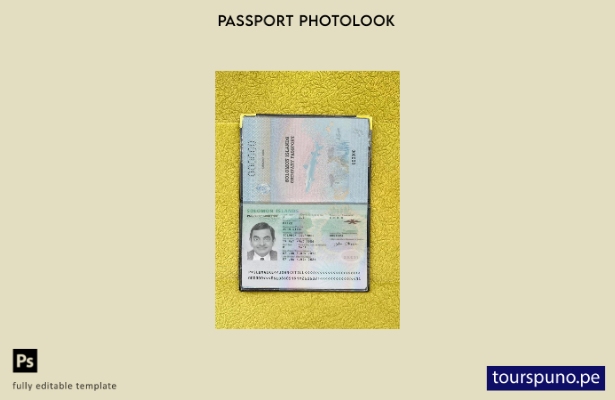 Plantilla de aspecto fotográfico para pasaporte de las Islas Salomón lista para 